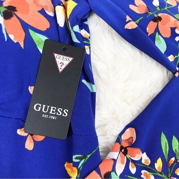 GUESS‎ Blue Floral Cutout Bodycon Dress Long Sleeve Knee Length Slit Size 10 New - Picture 8 of 13